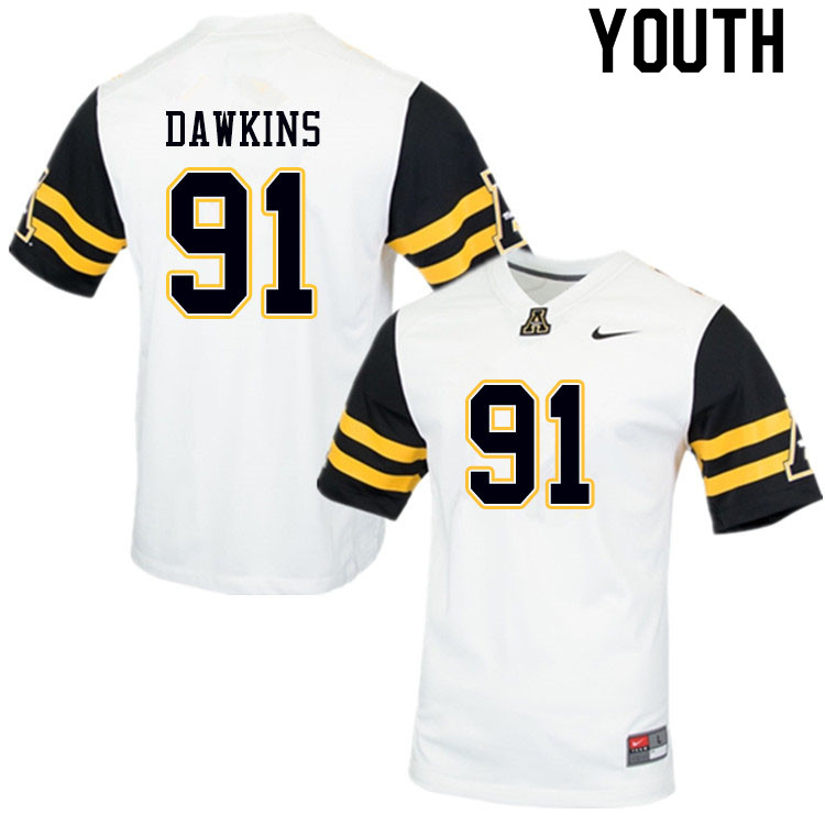 Youth #91 Tommy Dawkins Appalachian State Mountaineers College Football Jerseys Sale-White - Click Image to Close